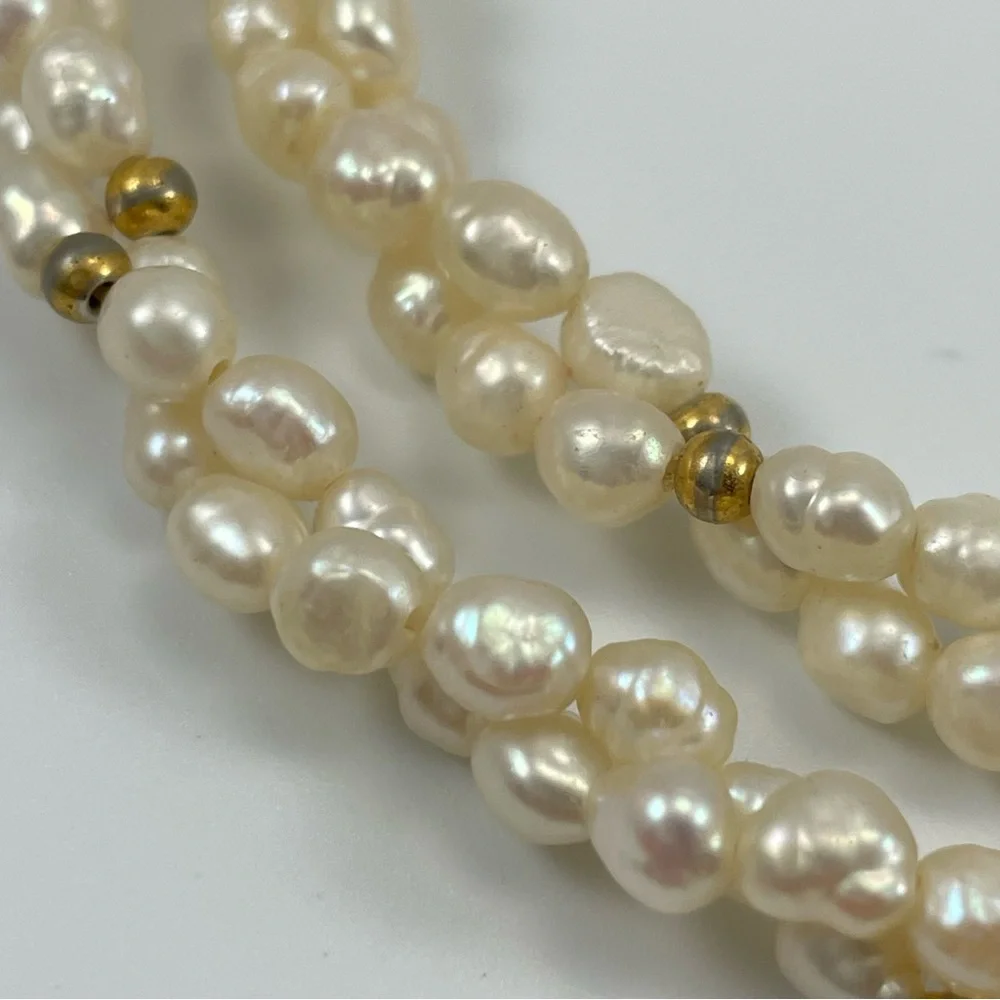 Vintage Avon Gold Tone Rice Pearl Twist Necklace Stunning Bridal Elegant
